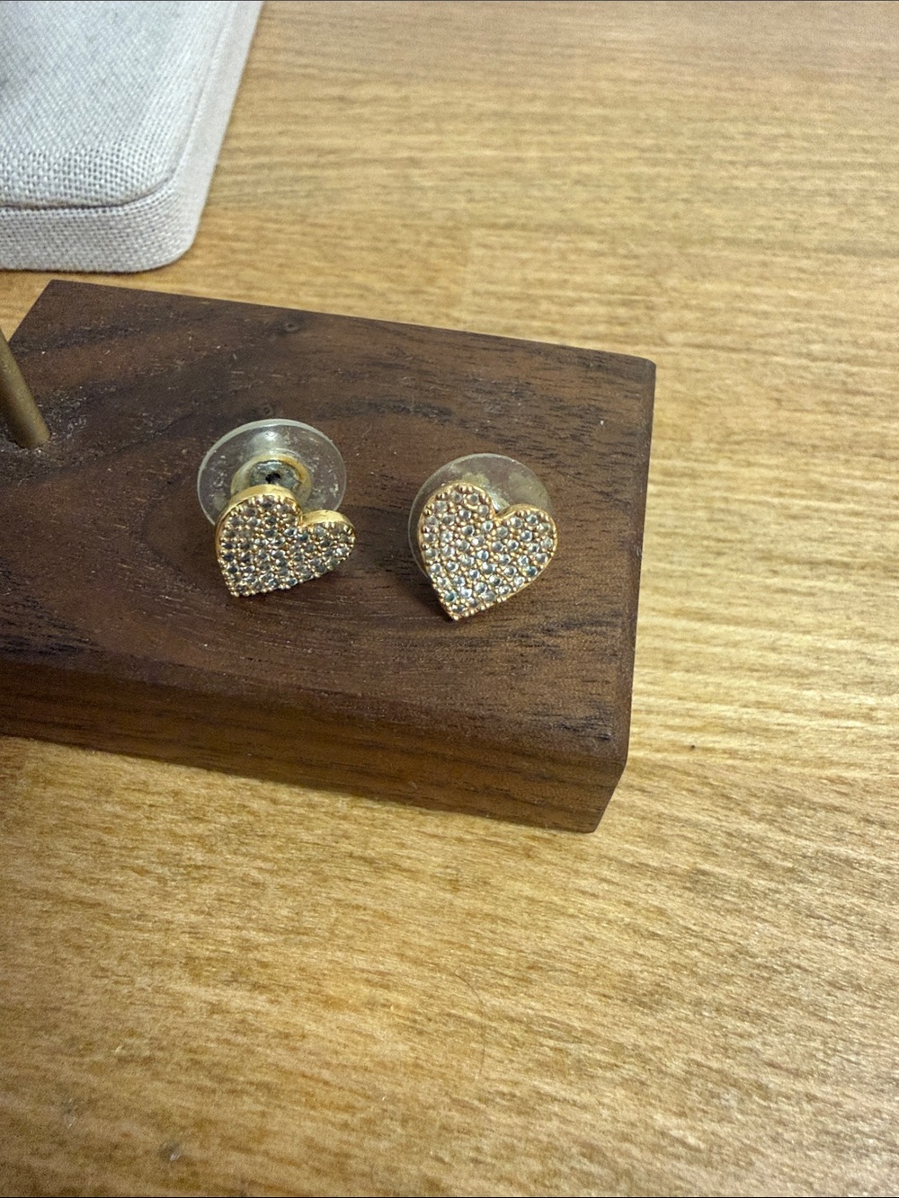 Gold tone dainty heart rhinestone stud earrings cute love